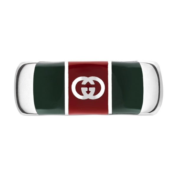 Gucci Web Motif 8mm Red & Green Enamel Ring