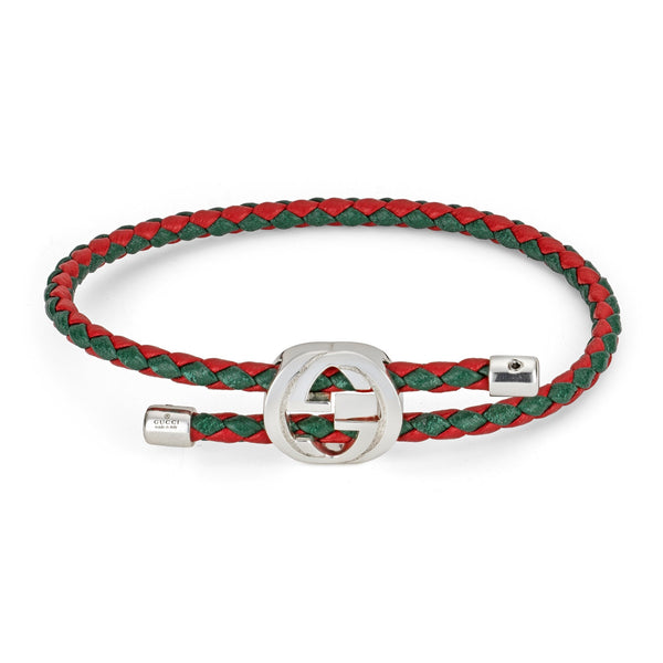 Gucci Web Motif Sterling Silver GG Leather Slider Bracelet
