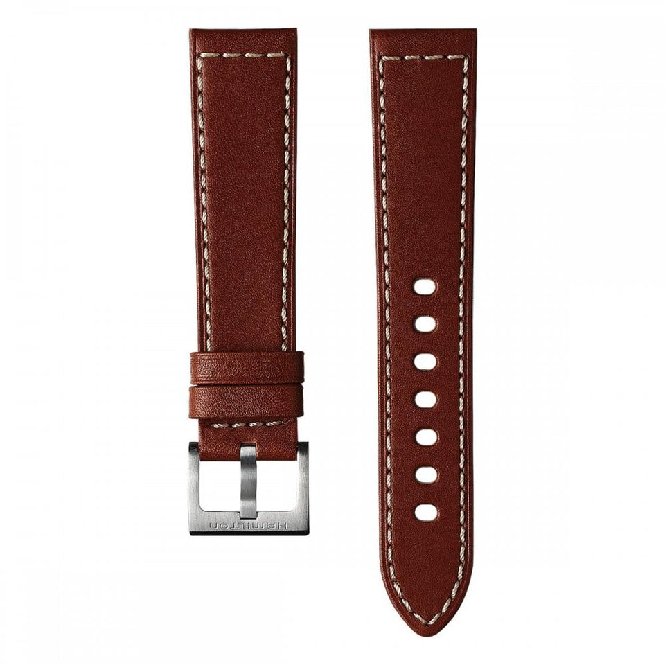 Hamilton KHAKI FIELD 20mm Brown Leather Strap with White Stitching