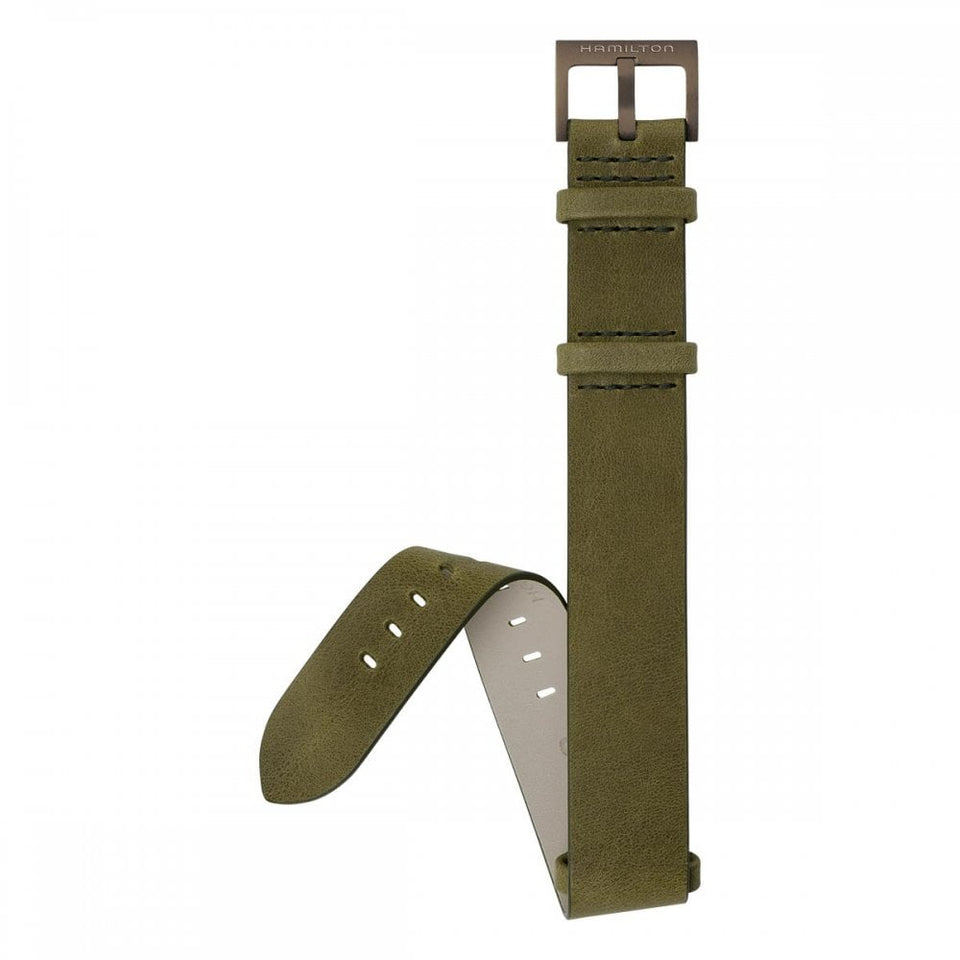 Hamilton KHAKI FIELD 20mm Green Leather Strap with Gunmetal Buckle