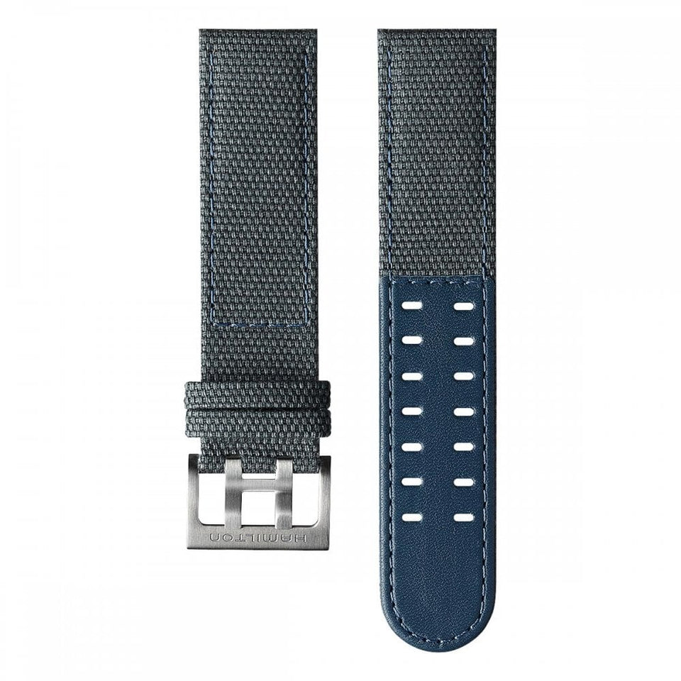 Hamilton KHAKI FIELD 22mm Blue Leather-Backed Canvas Strap