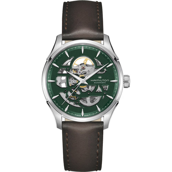 Hamilton Men's Jazzmaster 40mm Green Dial Brown Strap Watch
