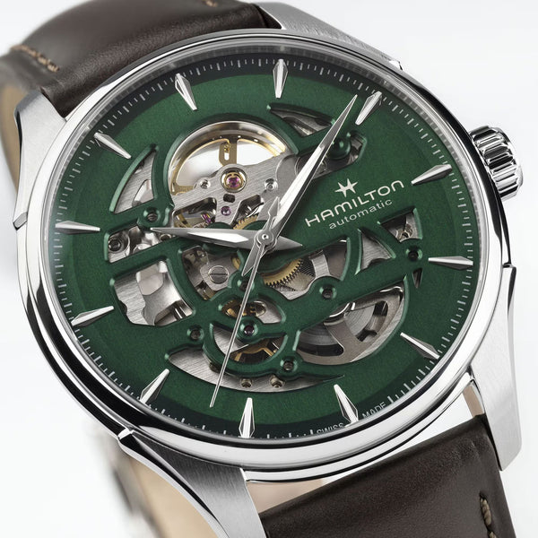 Hamilton Men's Jazzmaster 40mm Green Dial Brown Strap Watch