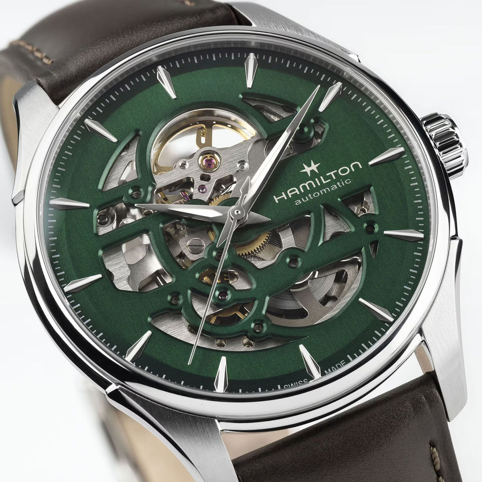 Hamilton Men's Jazzmaster 40mm Green Dial Brown Strap Watch