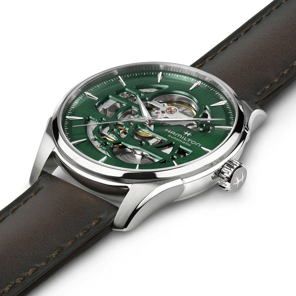 Hamilton Men's Jazzmaster 40mm Green Dial Brown Strap Watch