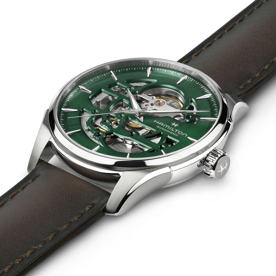 Hamilton Men's Jazzmaster 40mm Green Dial Brown Strap Watch