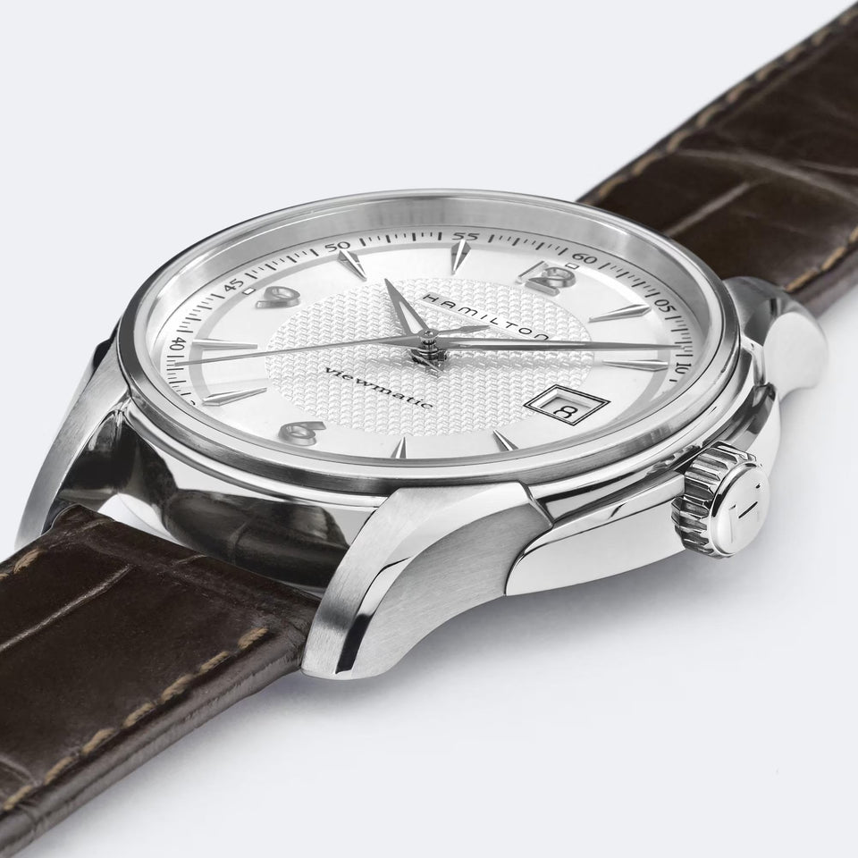 Hamilton Men's Jazzmaster 40mm Silver Dial Viewmatic Auto Brown Leather Watch