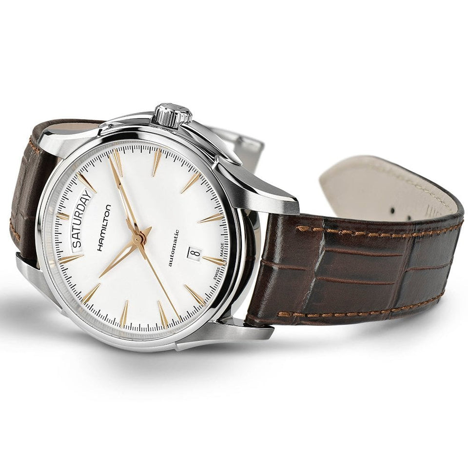 Hamilton Men's Jazzmaster White Dial Day-Date Automatic Leather Strap Watch