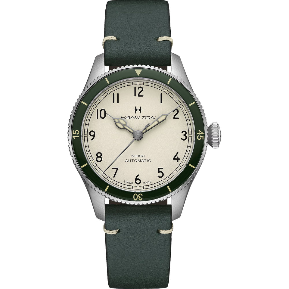 Hamilton Men's Khaki Aviation Pilot Pioneer 38mm Green Strap Watch