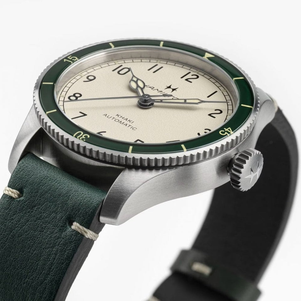 Hamilton Men's Khaki Aviation Pilot Pioneer 38mm Green Strap Watch