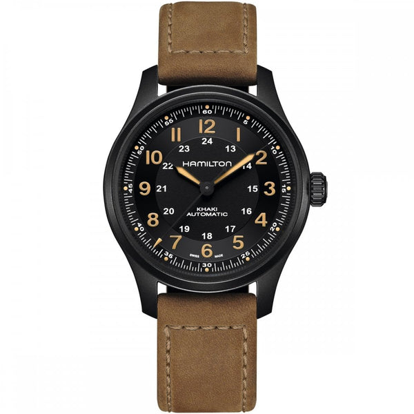 Hamilton Men's Khaki Field Black Titanium Auto Watch | 42mm