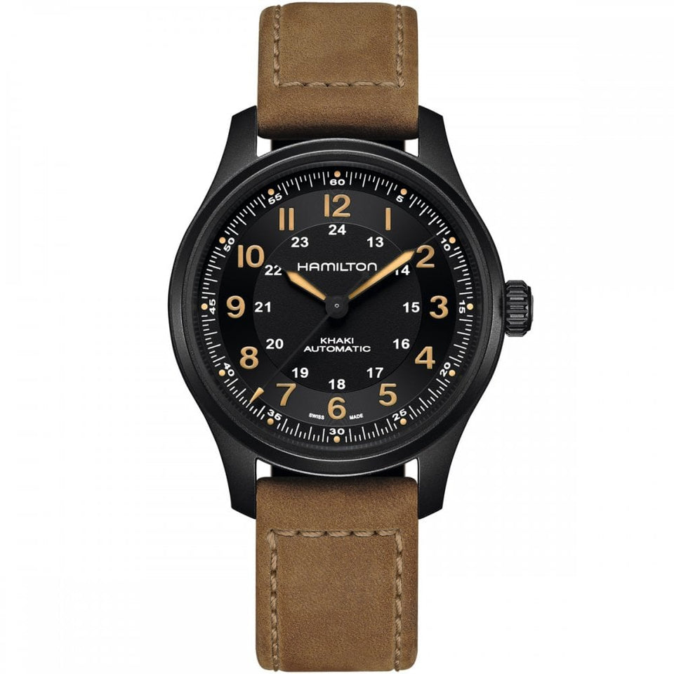 Hamilton Men's Khaki Field Black Titanium Auto Watch | 42mm