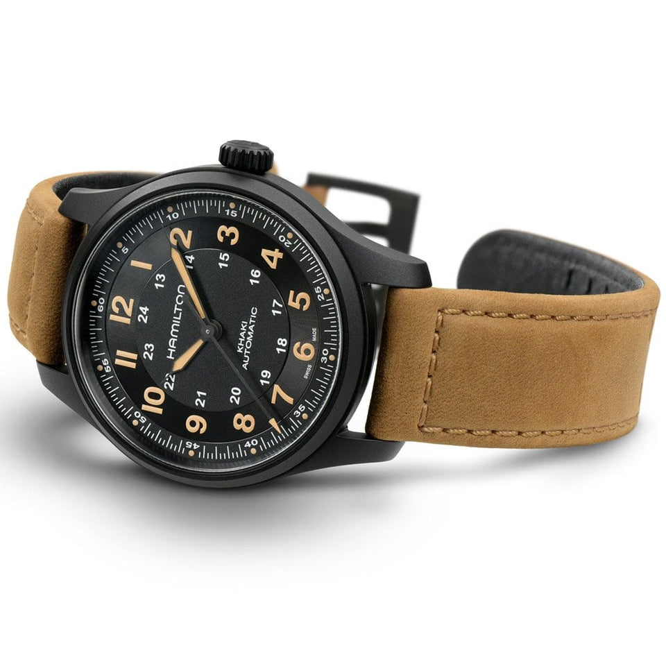 Hamilton Men's Khaki Field Black Titanium Auto Watch | 42mm