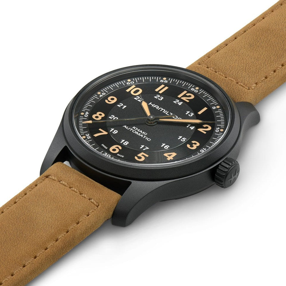 Hamilton Men's Khaki Field Black Titanium Auto Watch | 42mm