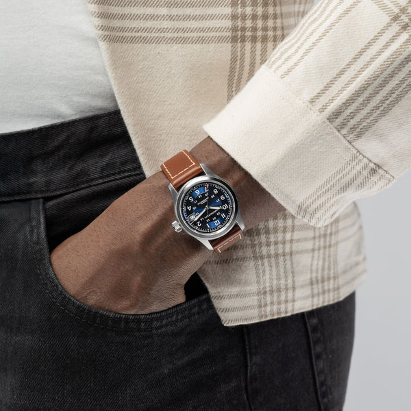 Hamilton Men's Khaki Field Leather Blue Dial Automatic 38mm Watch