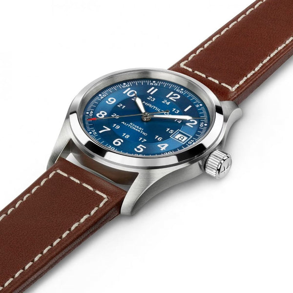 Hamilton Men's Khaki Field Leather Blue Dial Automatic 38mm Watch