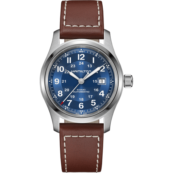 Hamilton Men's Khaki Field Leather Blue Dial Automatic 42mm Watch