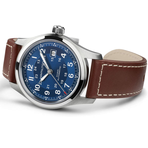 Hamilton Men's Khaki Field Leather Blue Dial Automatic 42mm Watch