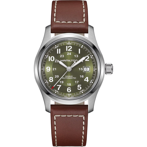 Hamilton Men's Khaki Field Leather Green Dial Automatic 42mm Watch