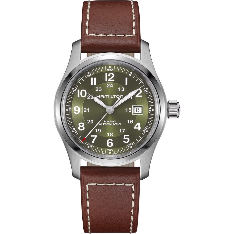 Hamilton Men's Khaki Field Leather Green Dial Automatic 42mm Watch