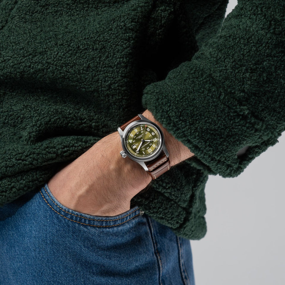 Hamilton Men's Khaki Field Leather Green Dial Automatic 42mm Watch
