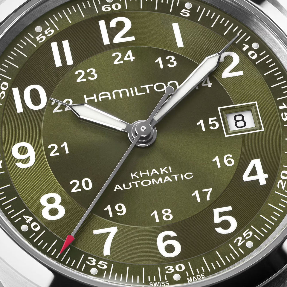 Hamilton Men's Khaki Field Leather Green Dial Automatic 42mm Watch