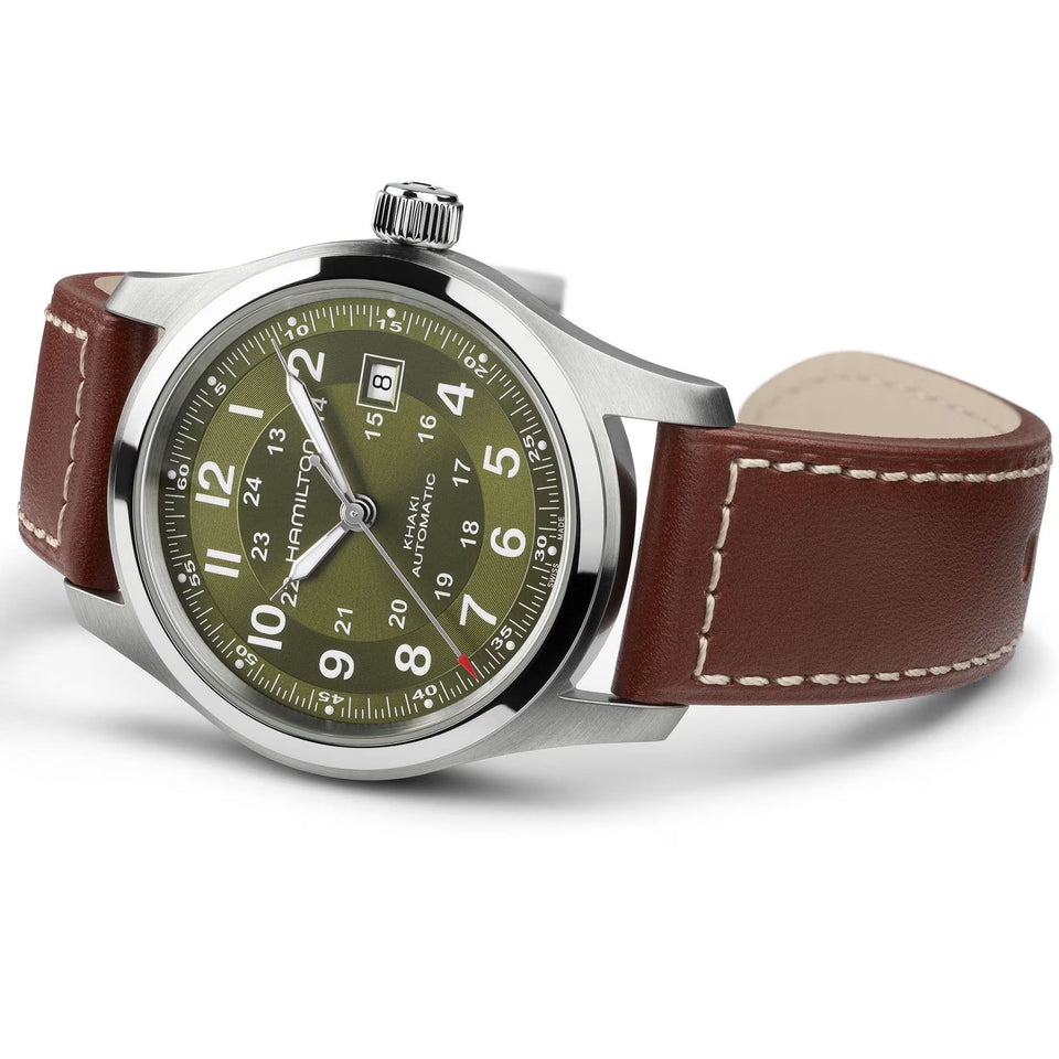 Hamilton Men's Khaki Field Leather Green Dial Automatic 42mm Watch
