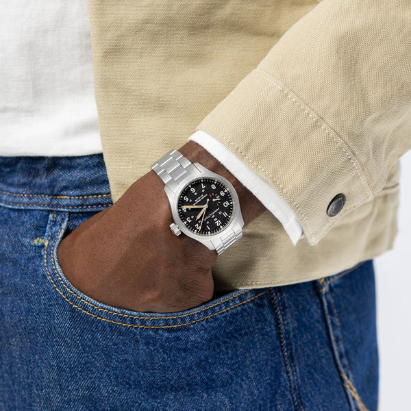 Hamilton Men's Khaki Field Mechanical Power Reserve 40mm Black Dial Watch