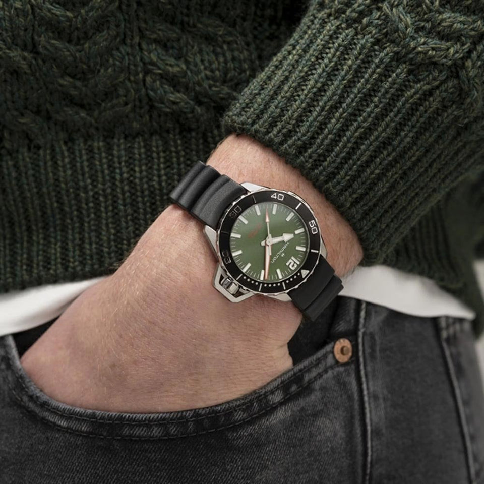 Hamilton Men's KHAKI NAVY FROGMAN 41mm Green Dial Diver's Watch