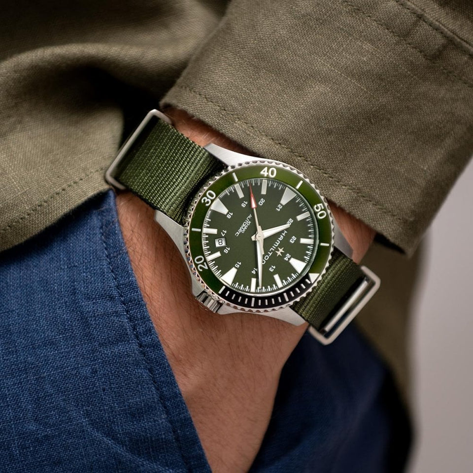 Hamilton Men's KHAKI NAVY SCUBA 40mm Auto Green NATO Watch