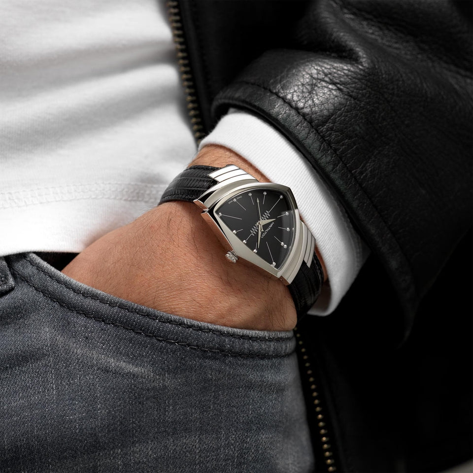 Hamilton Men's Ventura Quartz 32mm Black Dial Leather Strap Watch