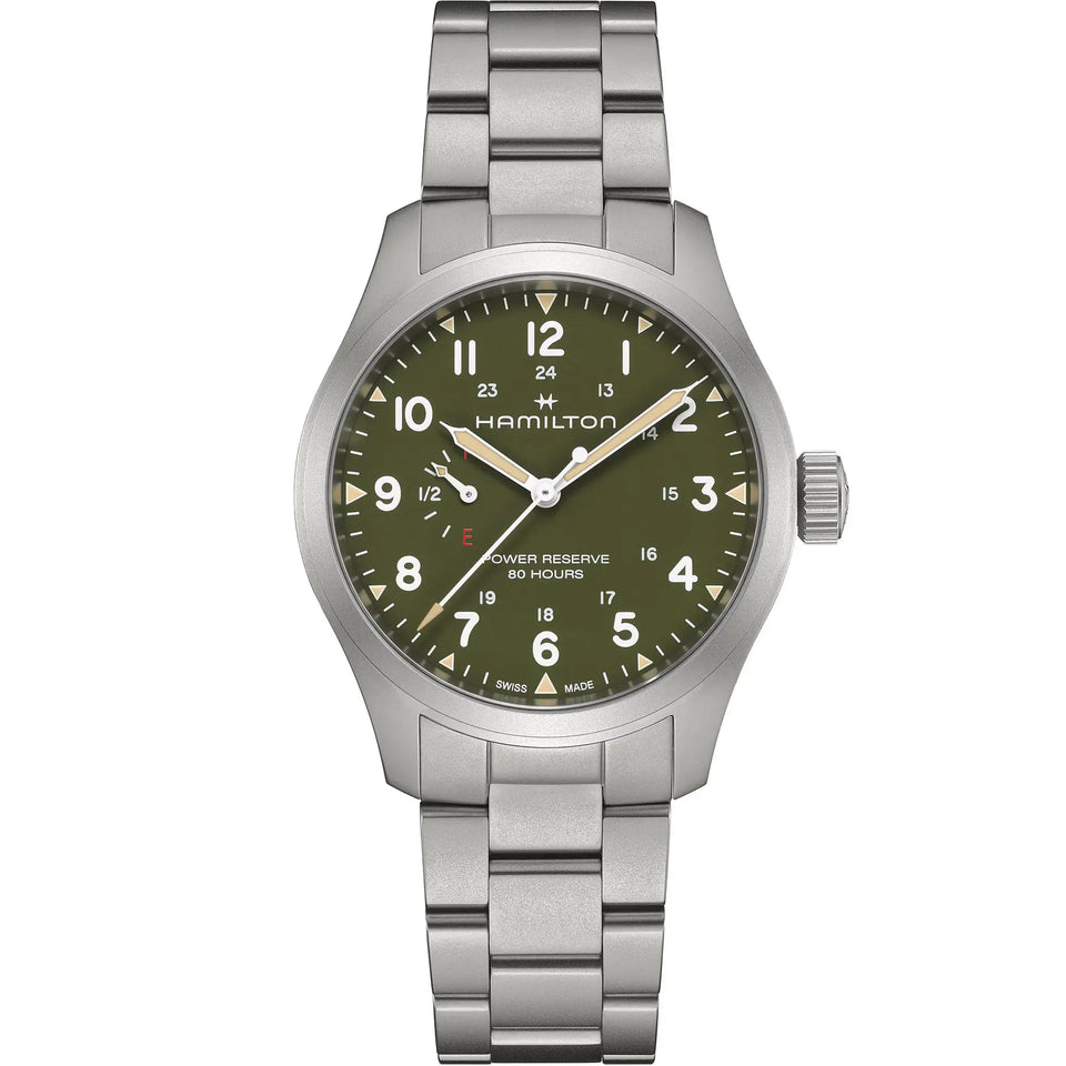 Hamilton Men's Khaki Field Power Reserve 40mm Mechanical Green Dial Watch
