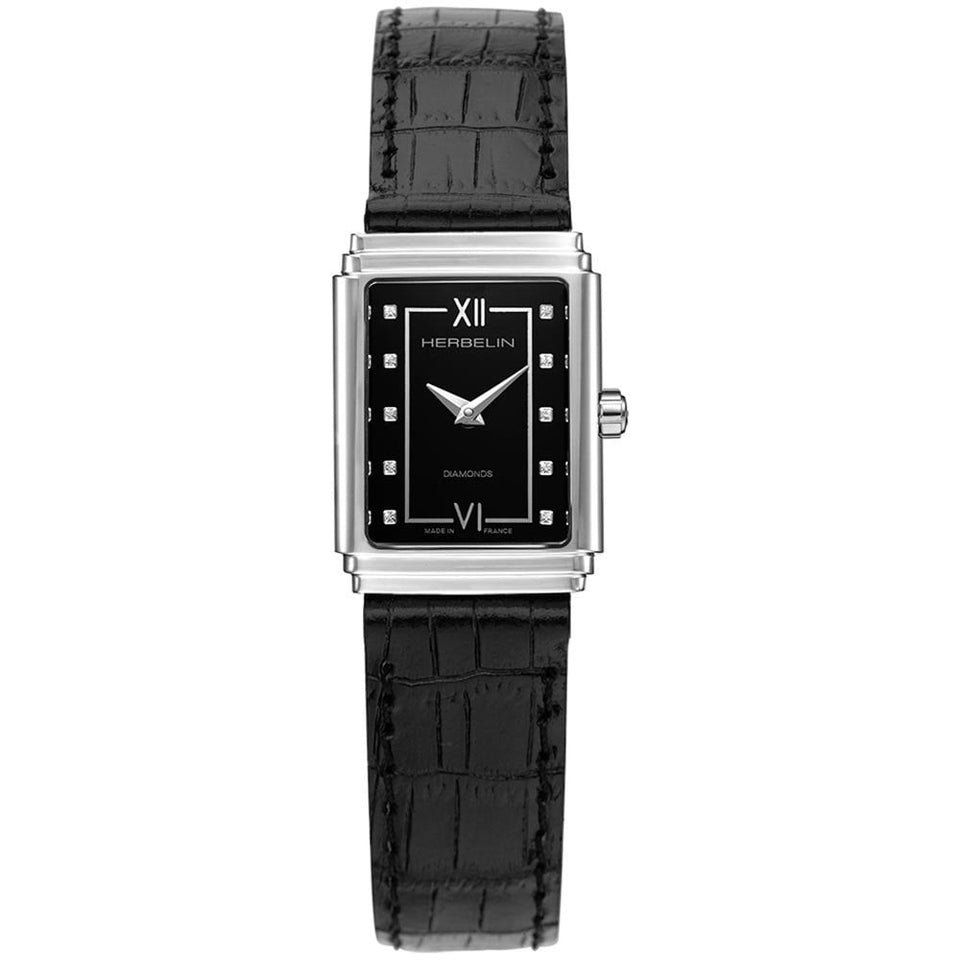 Herbelin Ladies ART DECO 1925 Diamond Black Strap Watch