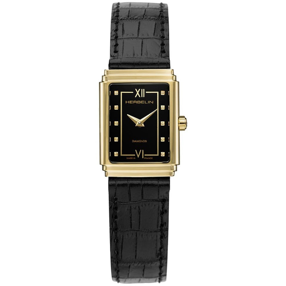 Herbelin Ladies ART DECO 1925 Diamond Black Strap Watch