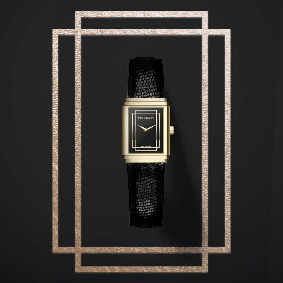 Herbelin Ladies ART DECO 1925 PVD Black Strap Watch