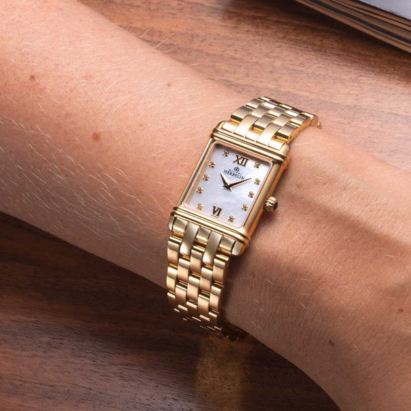Herbelin Ladies ART DECO Diamond MOP Gold Plated Watch