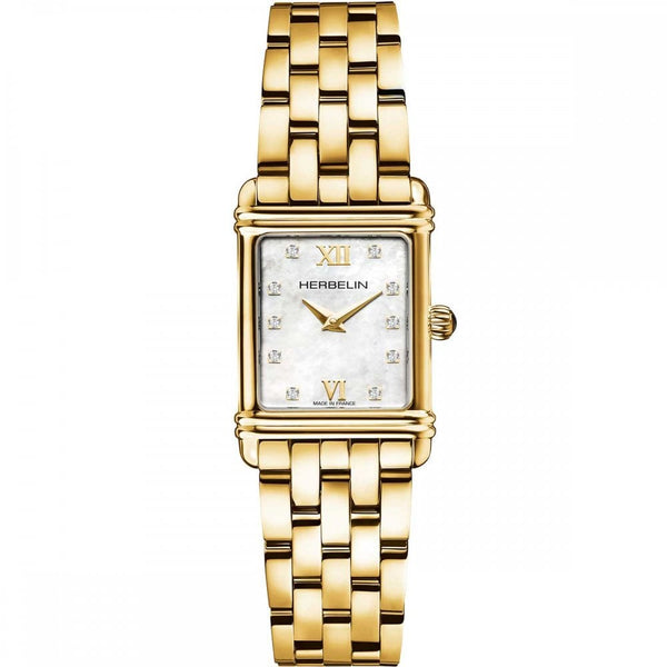 Herbelin Ladies ART DECO Diamond MOP Gold Plated Watch