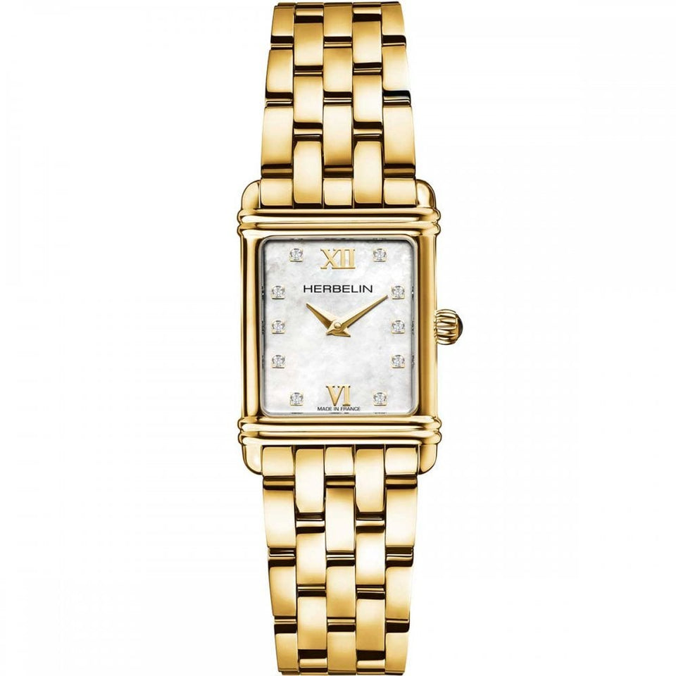 Herbelin Ladies ART DECO Diamond MOP Gold Plated Watch