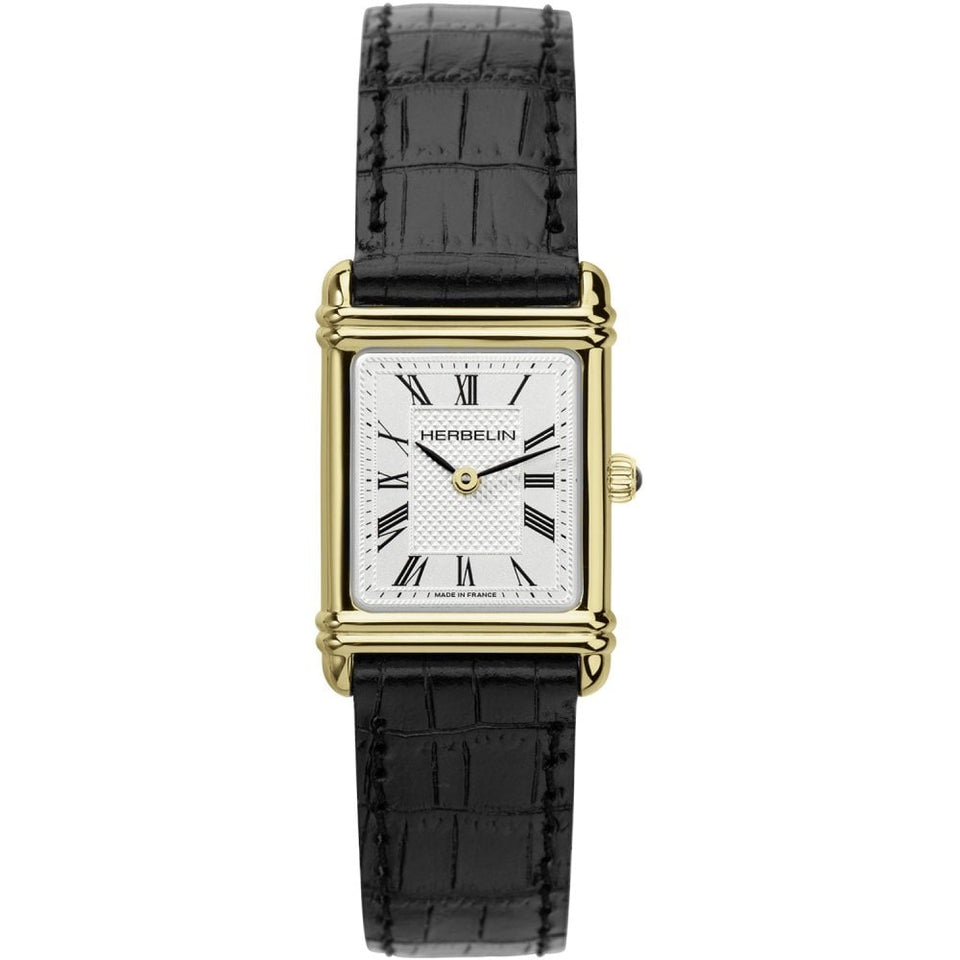 Herbelin Ladies ART DECO Gold Plated 20mm Black Strap Watch