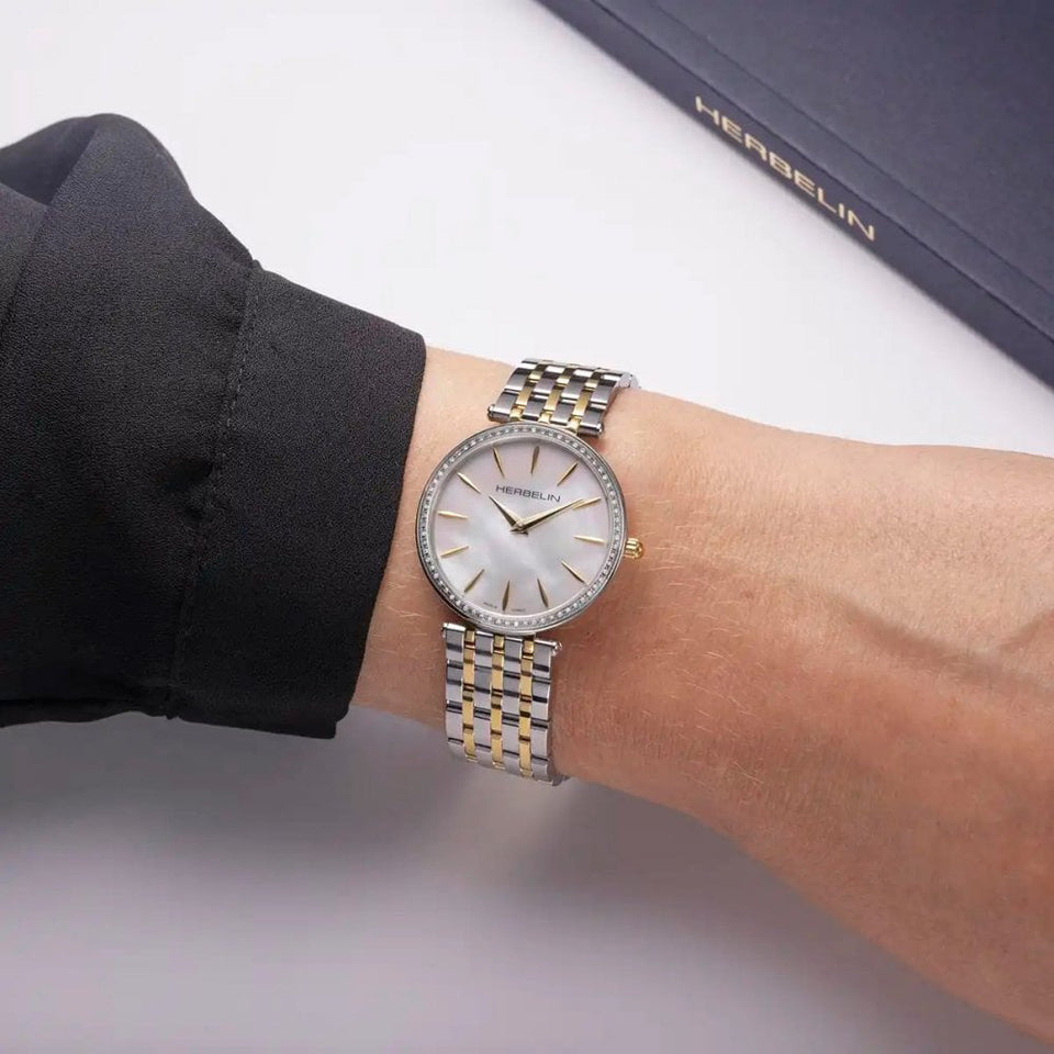 Herbelin Ladies EPSILON Stone Set Mother Of Pearl Two Tone Watch