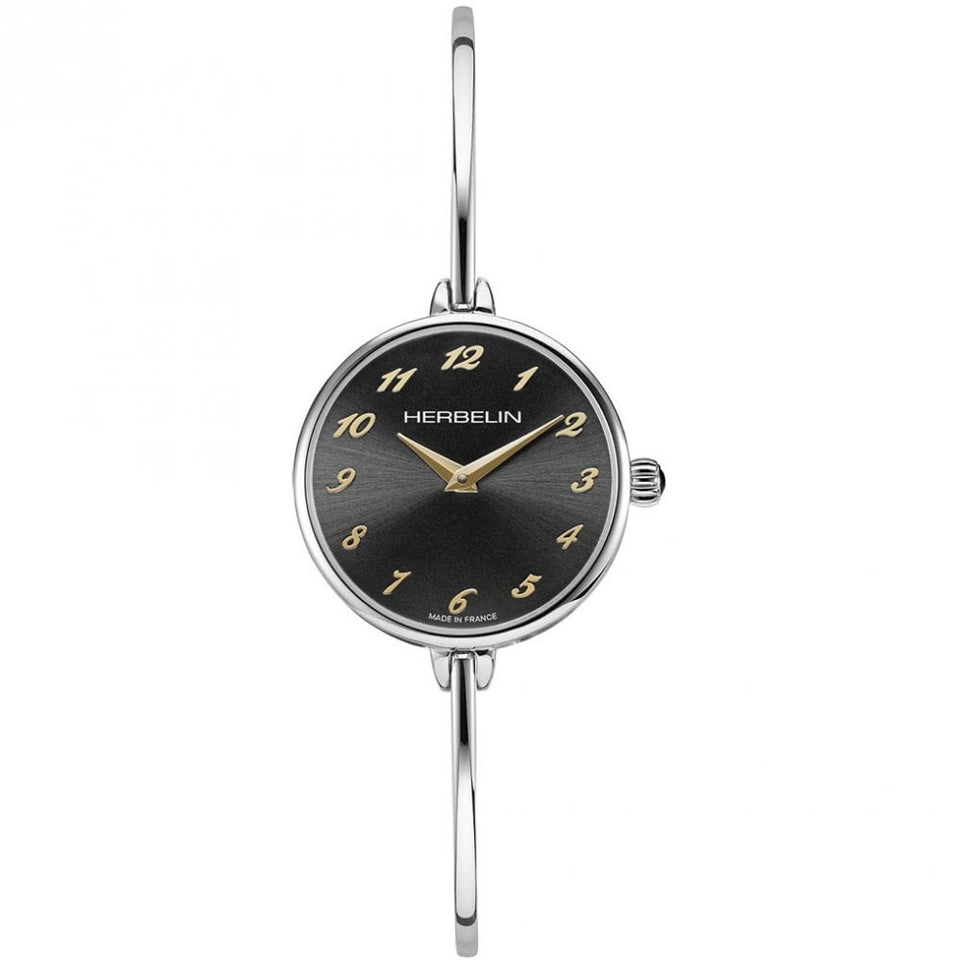 Herbelin Ladies FIL Black Dial Steel Bangle Watch