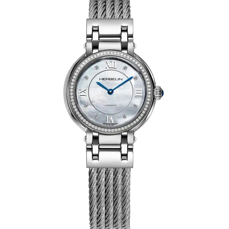 Herbelin Ladies GALET Stone Set Mother Of Pearl Dial Bracelet Watch