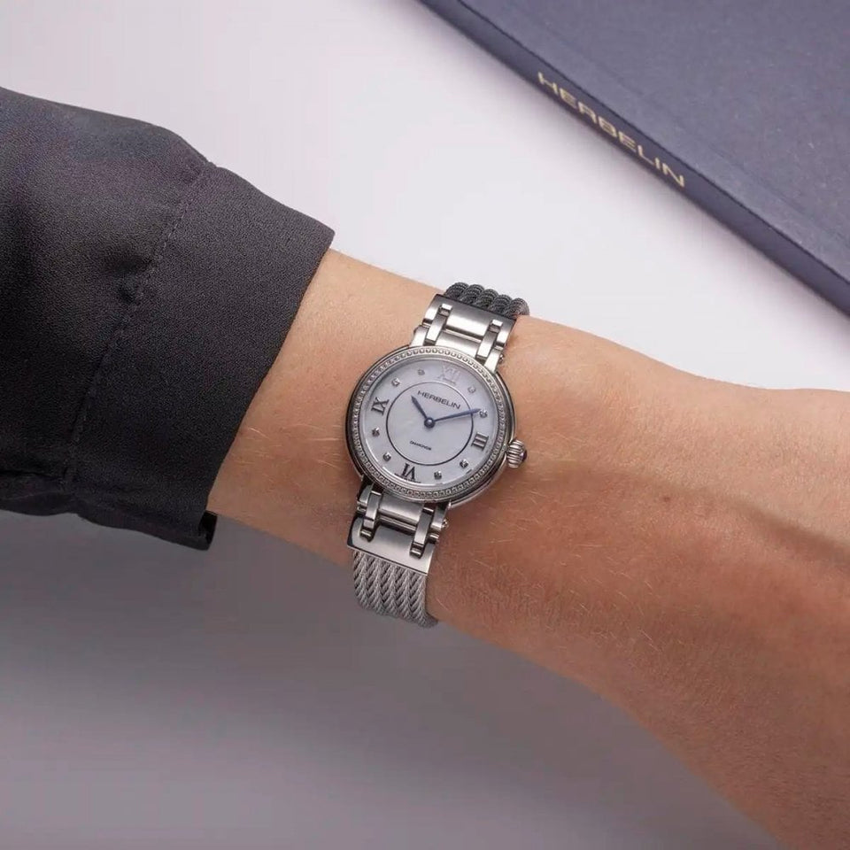 Herbelin Ladies GALET Stone Set Mother Of Pearl Dial Bracelet Watch