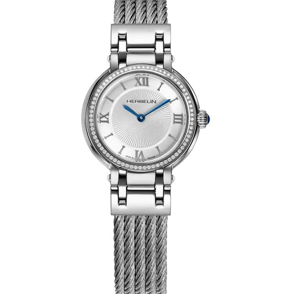 Herbelin Ladies GALET Stone Set Silver Dial 28mm Bracelet Watch