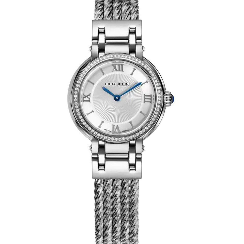 Herbelin Ladies GALET Stone Set Silver Dial 28mm Bracelet Watch