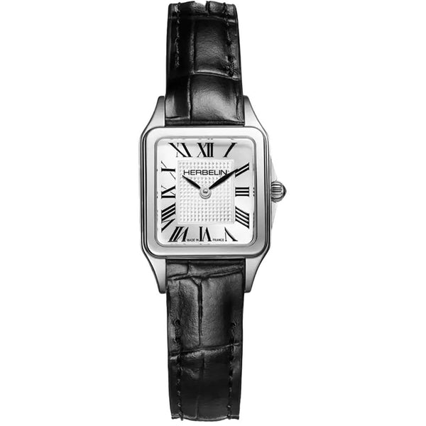 Herbelin Ladies Mini Luna Black Leather Strap Watch