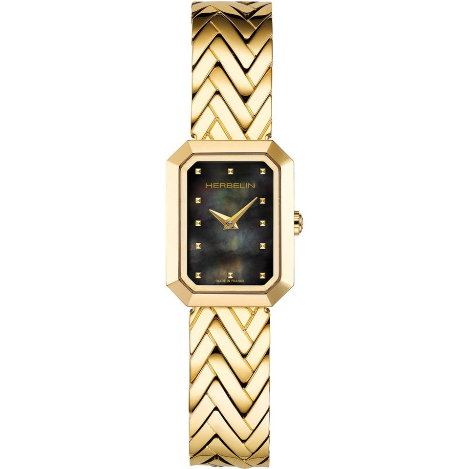 Herbelin Ladies OCTOGONE Black MOP Gold Tone 20mm Watch