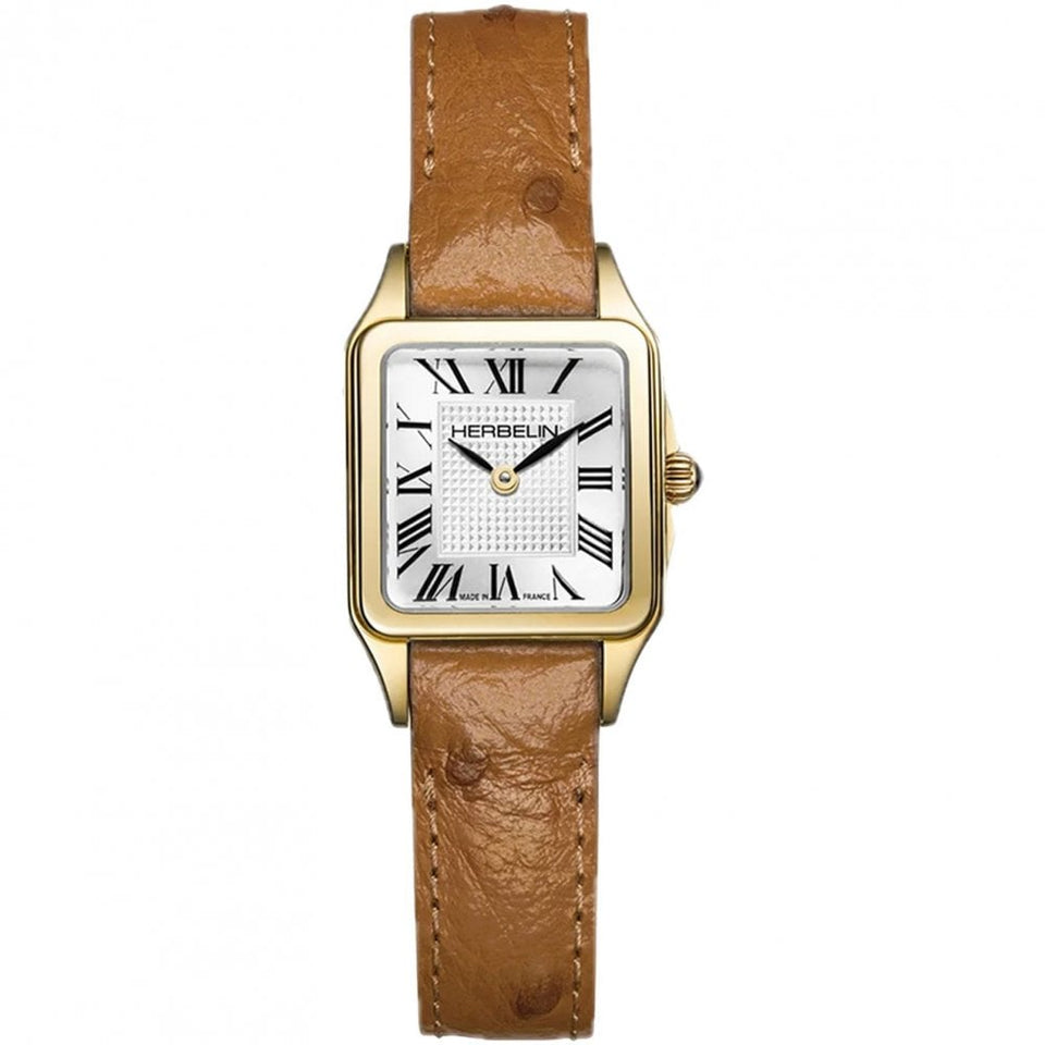 Herbelin LUNA Mini Gold Toned Camel Leather Strap Watch