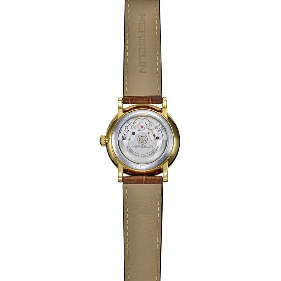 Herbelin Men's INSPIRATION Green Dial Gold PVD Brown Leather Watch