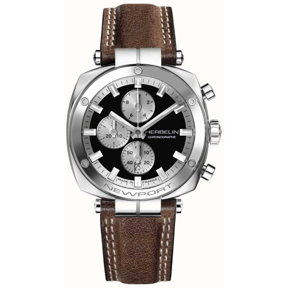 Herbelin Men's NEWPORT 42mm Black Dial Stainless Steel Watch